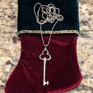 Sterling Silver Key Pendant Charm on Box Chain Link Necklace 24”